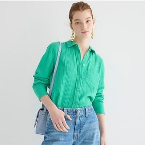 Womens J.Crew Classic-fit double gauze shirt Summer Green Size 18